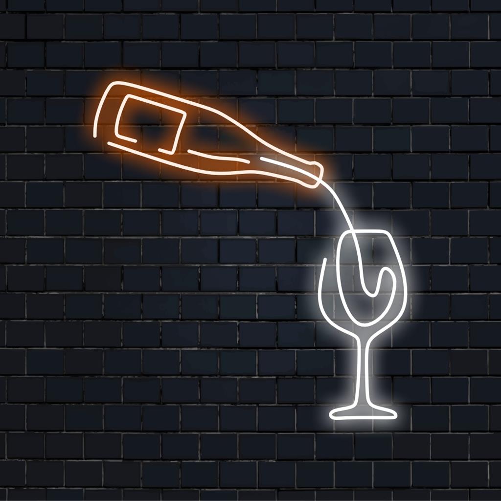LED-neonreclame met wijnschenking, perfect voor gepersonaliseerde neonverlichting en elegante wanddecoratie. Ideaal voor thuisbars.