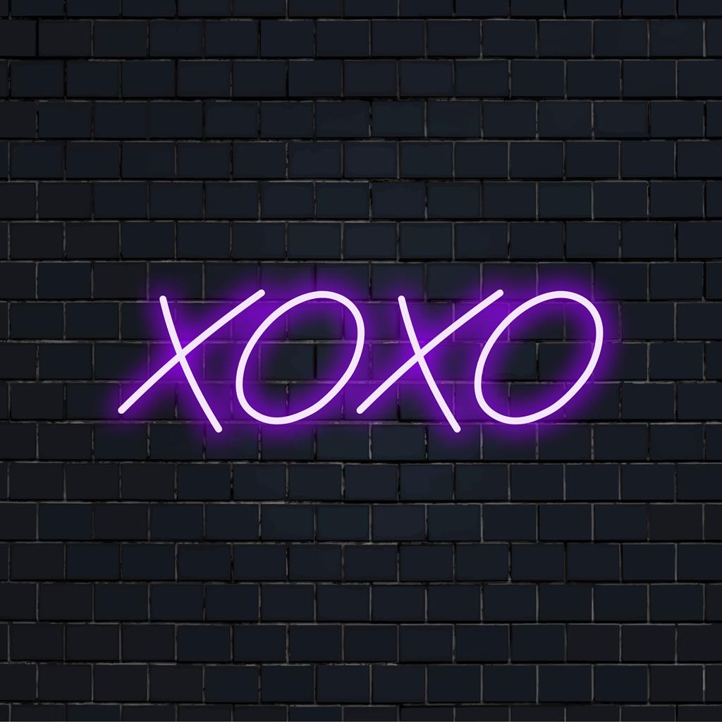 Custom LED neon sign reading XOXO with stylish design, perfect for vibrant and modern decor. Neon art, personalized home lighting.