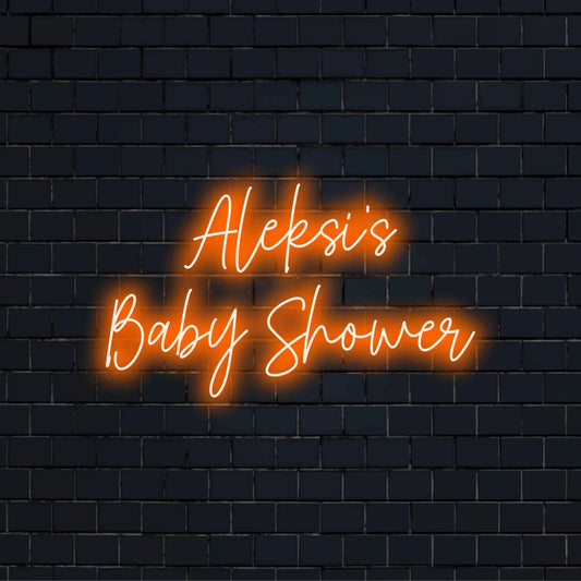 Aleksi_s Baby Shower Personalized LED Neon Sign, soft neon glow against brick backdrop