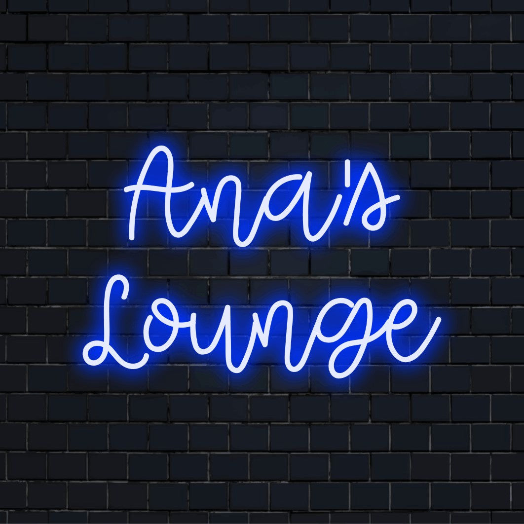 Ana_s Lounge Custom Name Neon Sign, glowing wall decor against brick backdrop