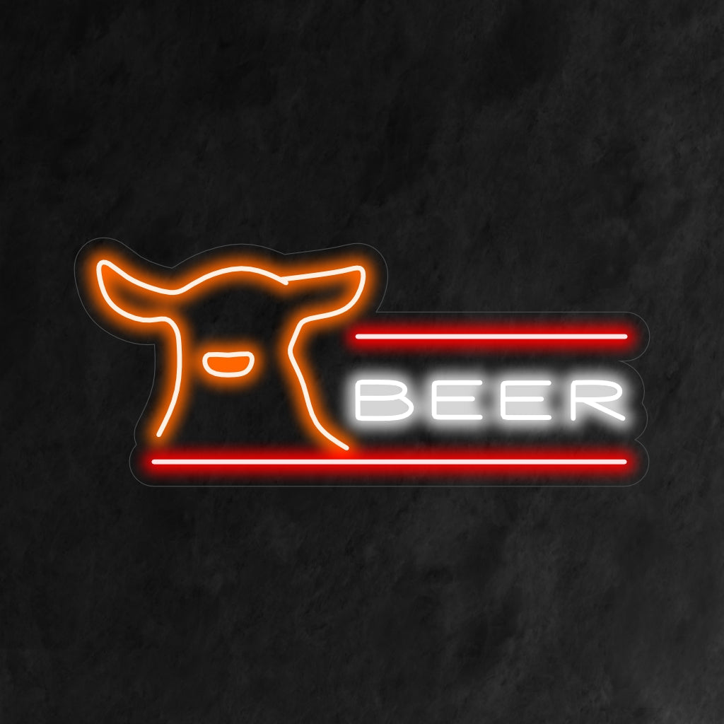 Op maat gemaakt bier- en herten-LED-neonbord met levendige neonverlichting; perfect als muurdecoratie in een bar of hut.