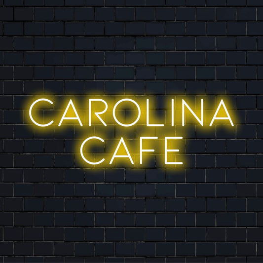 Carolina Cafe Custom Name Neon Sign, soft neon glow against brick backdrop