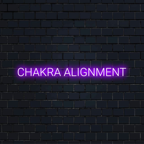 Chakra Alignment Neon Sign, soft neon glow against brick backdrop