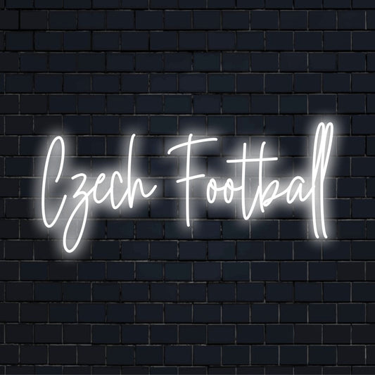 Czech Football LED Neon Sign, bright neon glow on black brick background