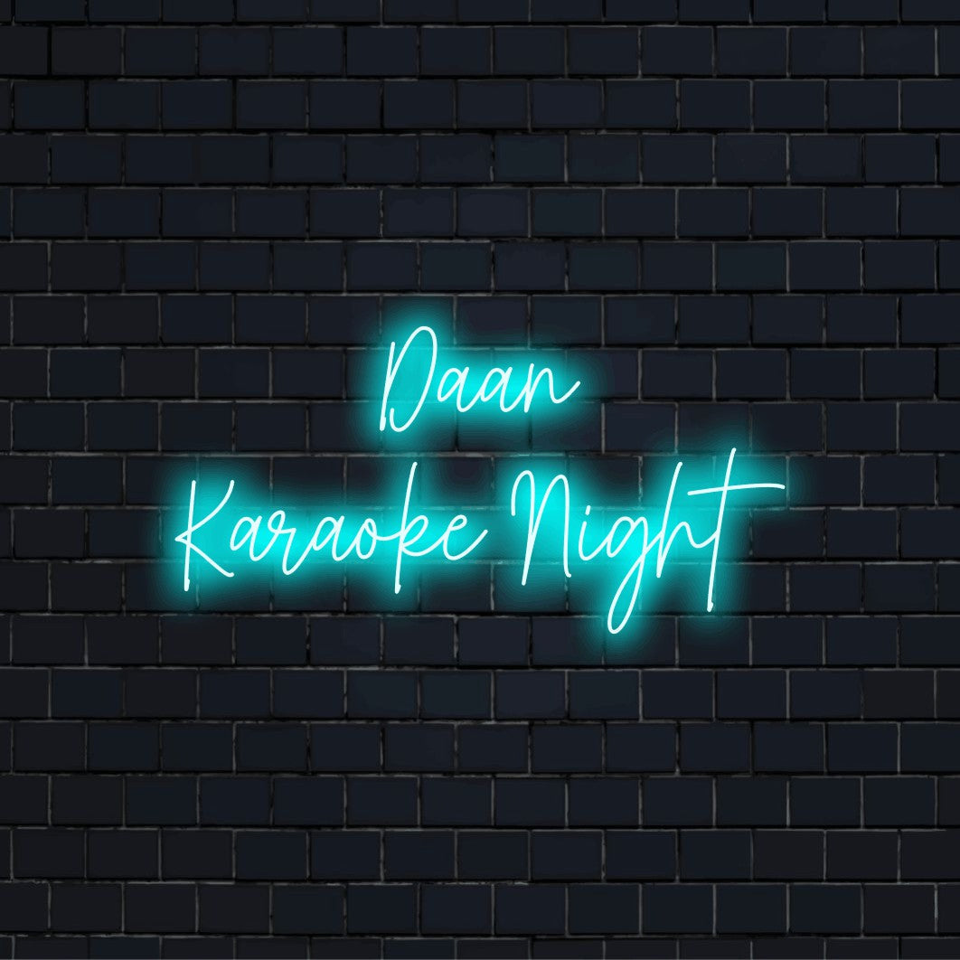 Daan Karaoke Night Custom Name Neon Sign, bright neon glow on black brick background