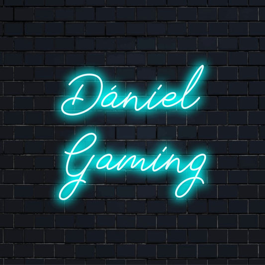 Daniel Gaming Personalized Neon Light with glowing wall decor on dark brick background