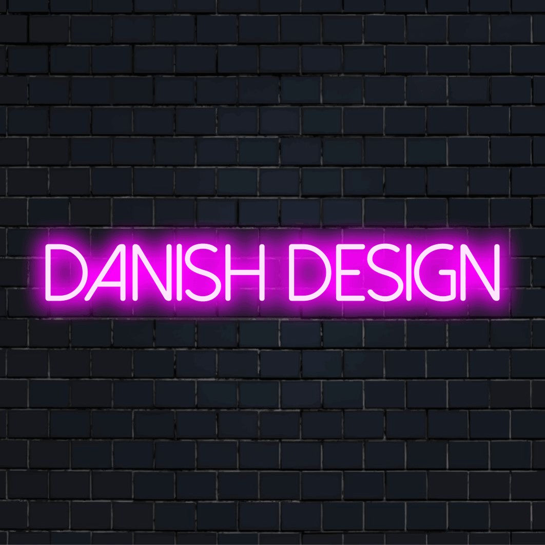 Danish Design Neon Light with glowing wall decor on black brick background