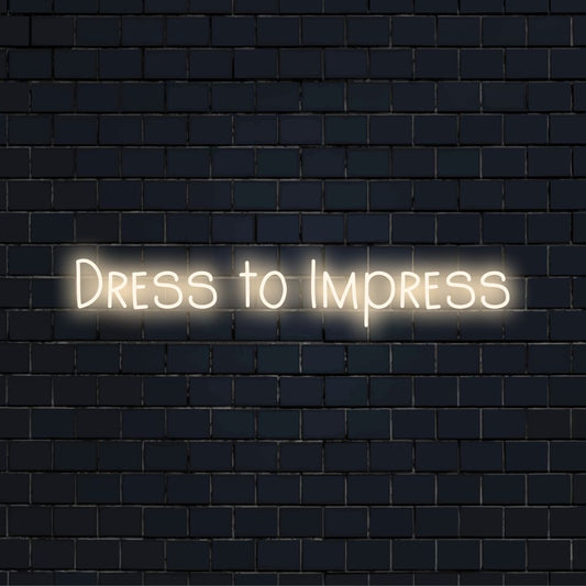 Dress To Impress Neon Light with soft neon glow on dark brick background