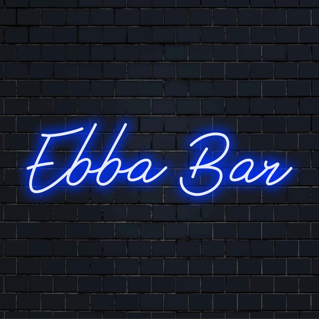 Ebba Bar Personalized Neon Light with neon text light on dark brick background