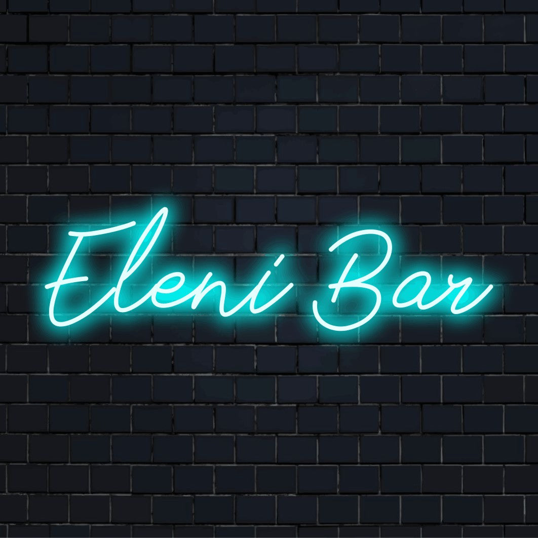 Eleni Bar Personalized Neon Light with soft neon glow against brick backdrop