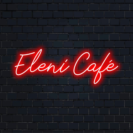 Eleni Cafe Personalized LED Neon Sign, neon text light on dark brick wall