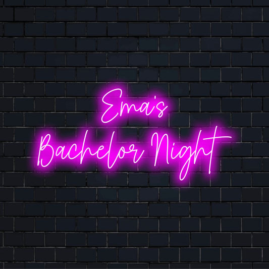 Ema_s Bachelor Night Personalized Neon Light with bright neon glow on black brick background