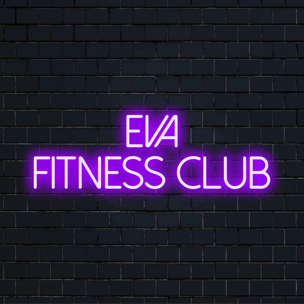 Eva Fitness Club Personalized Neon Light with bright LED glow against brick backdrop