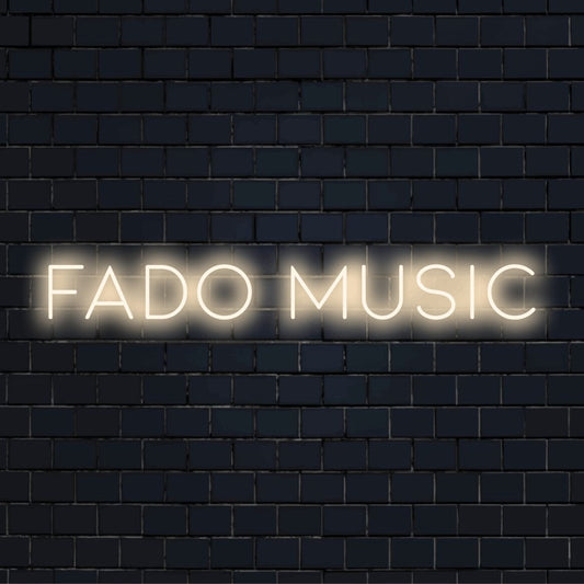 Fado Music Neon Light with glowing wall decor against brick backdrop