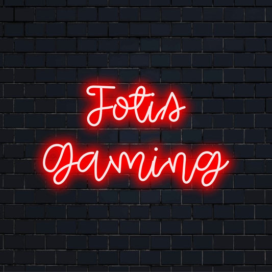 Fotis Gaming Personalized Neon Light with bright neon glow against black brick wall