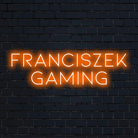 Franciszek Gaming Custom Name Neon Sign, soft neon glow against brick backdrop