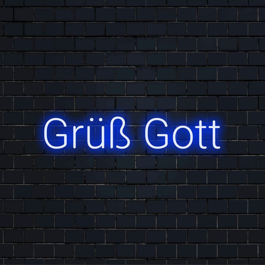 Gr Gott Neon Sign, bright neon glow on dark brick background