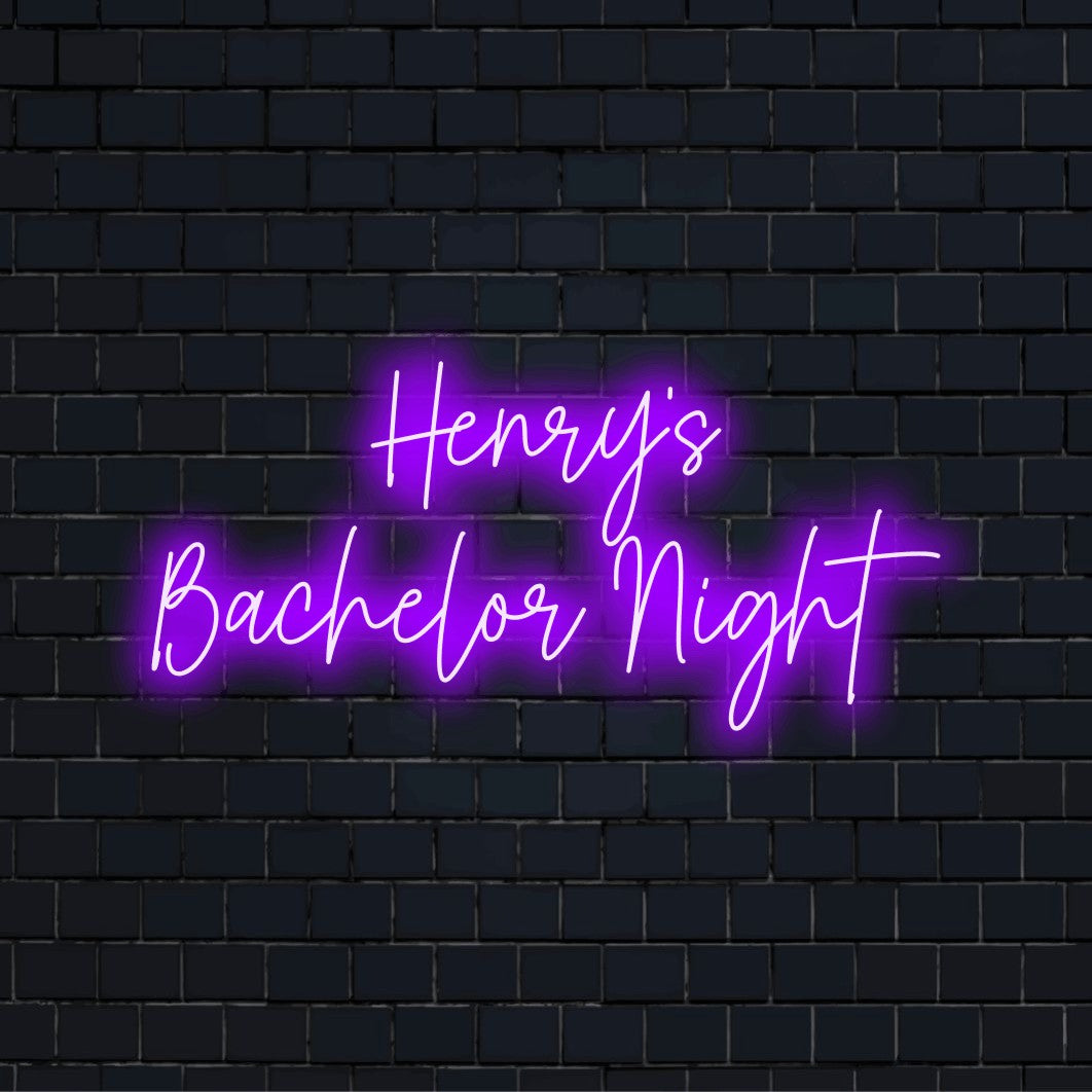 Henry_s Bachelor Night Custom Name Neon Sign, glowing wall decor against brick backdrop