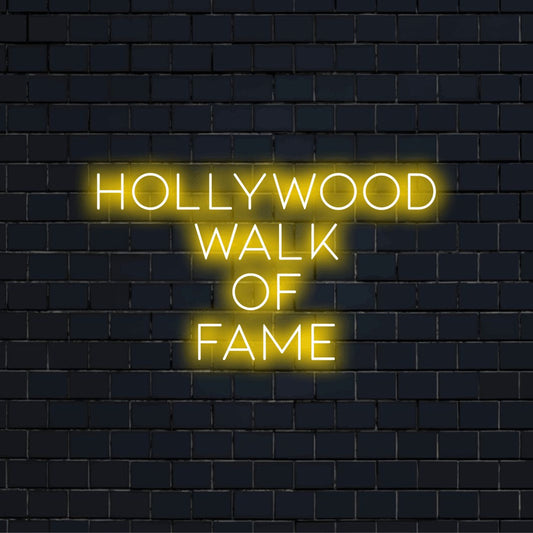 Hollywood Walk Of Fame LED Neon Sign, glowing wall decor on dark brick background