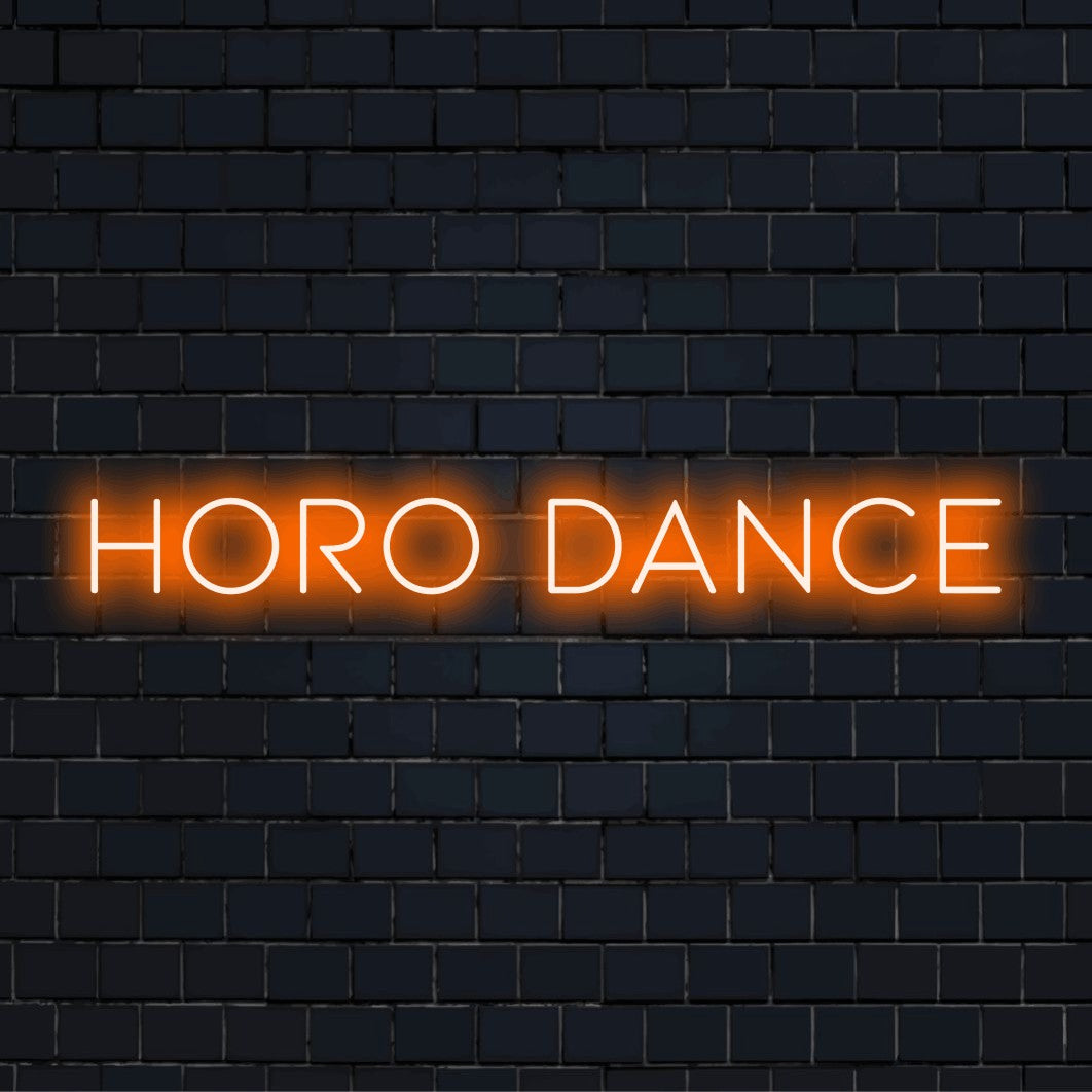 Horo Dance Neon Light with neon text light on dark brick background