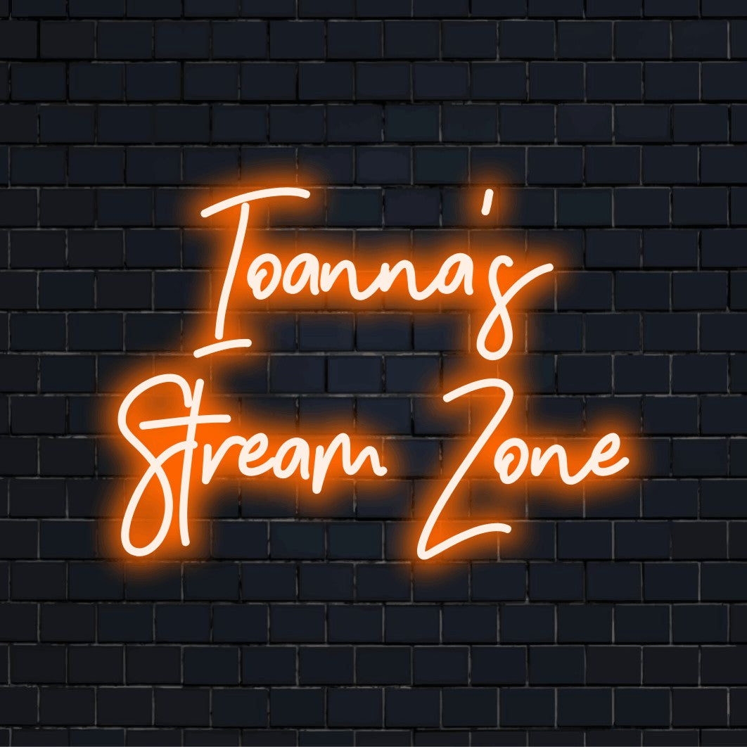 Ioanna_s Stream Zone Personalized Neon Light with glowing wall decor on dark brick background