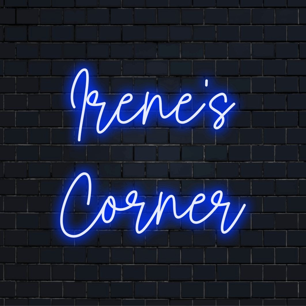 Irene_s Corner Personalized Neon Light with bright neon lettering against brick backdrop