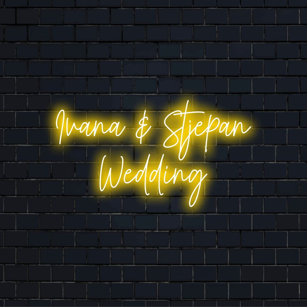 Ivana _ Stjepan Wedding Personalized LED Neon Sign, neon text light against brick backdrop