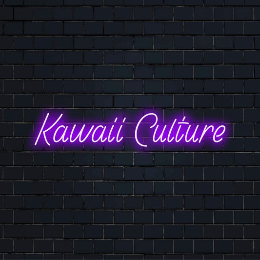 Kawaii Culture Neon Light with bright neon lettering on black brick background