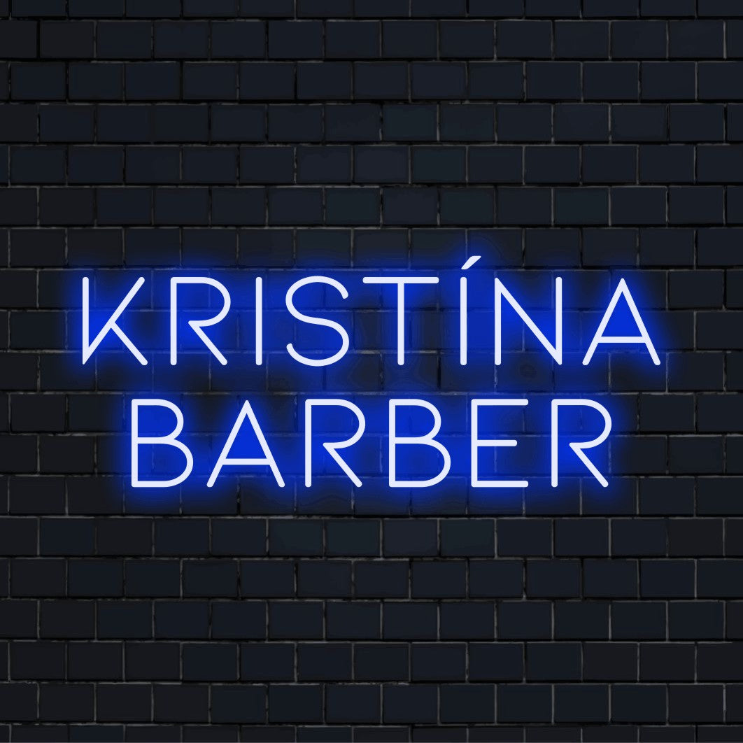 Kristina Barber Personalized LED Neon Sign, glowing neon text on black brick background