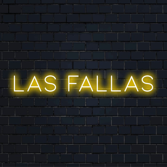 Las Fallas Neon Light with soft neon glow on dark brick wall
