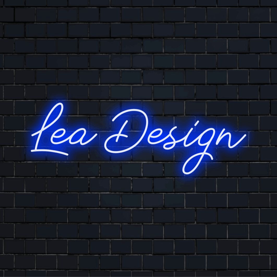 Lea Design Personalized LED Neon Sign, glowing wall decor on dark brick wall