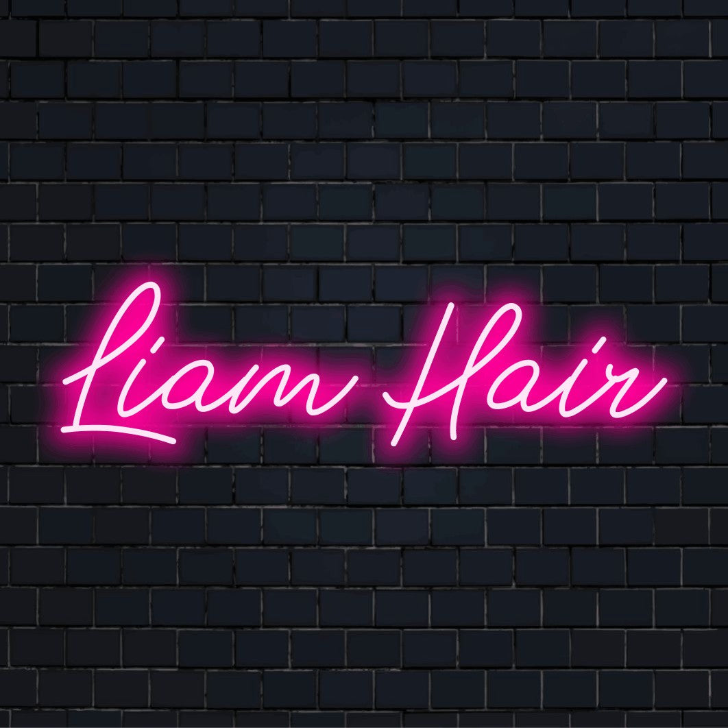 Liam Hair Personalized Neon Light with glowing wall decor on black brick background