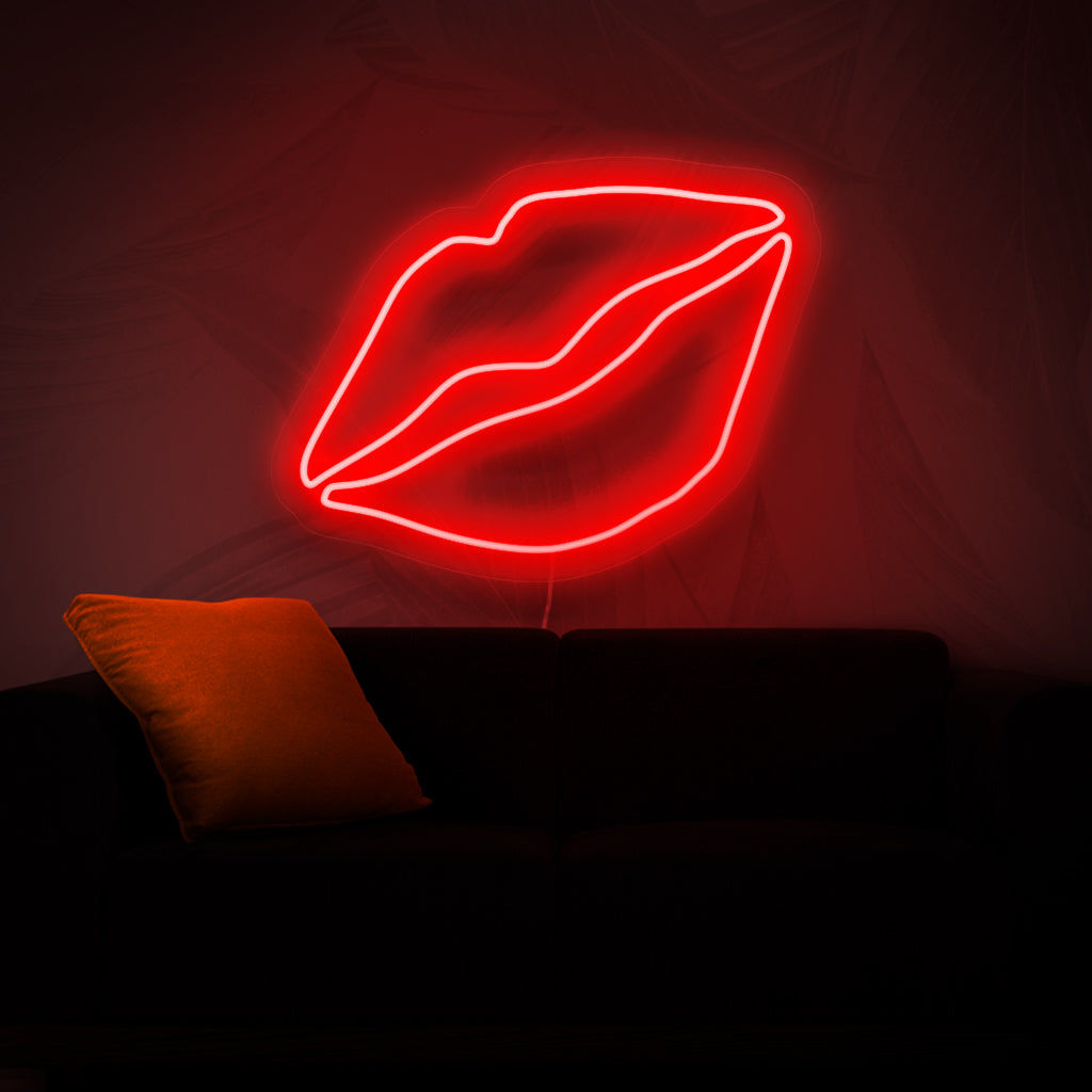Een opvallend neonbord met lippen dat met zijn levendige en betoverende licht een vleugje schoonheid en glamour aan elke ruimte toevoegt.