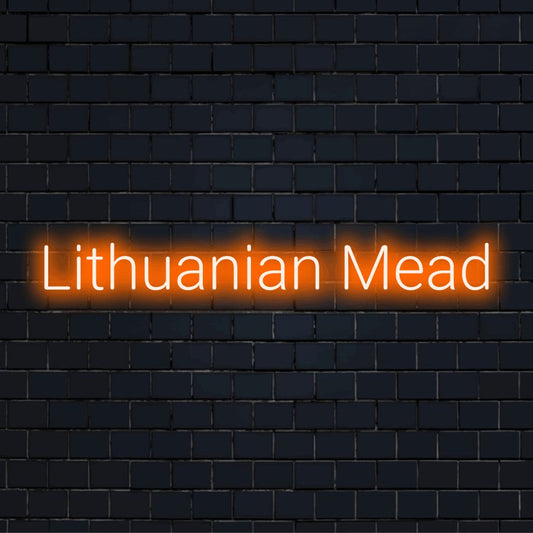 Lithuanian Mead LED Neon Sign, bright LED glow on dark brick background