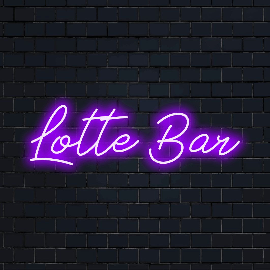Lotte Bar Personalized Neon Light with bright neon glow on dark brick wall