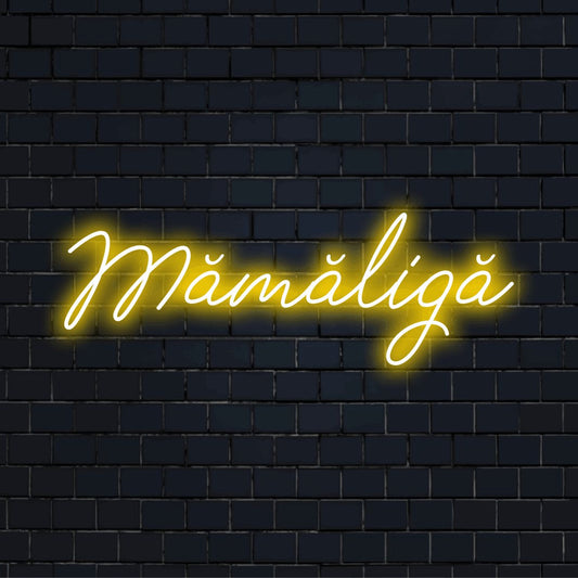 M M Lig Neon Sign, bright neon glow on black brick background