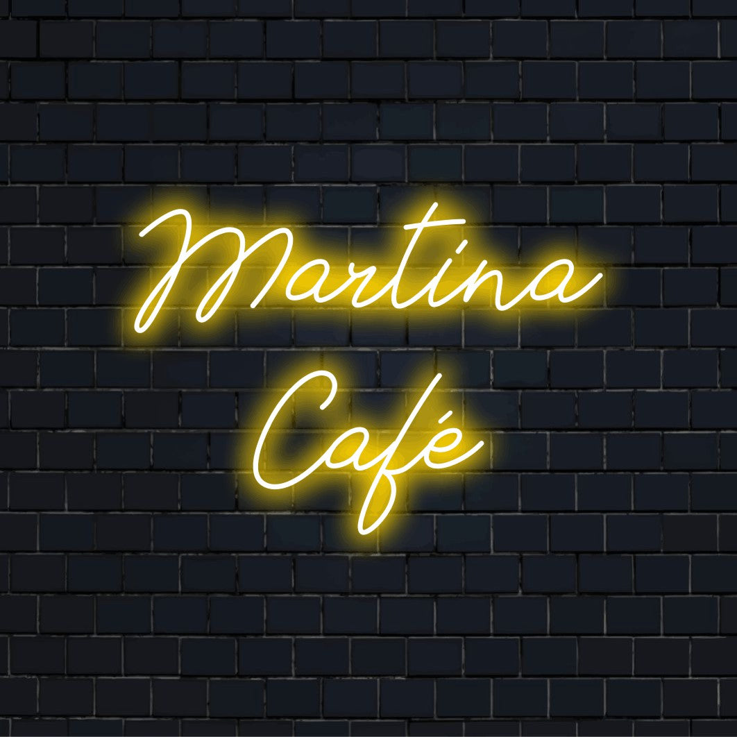Martina Cafe Personalized Neon Light with bright neon glow on dark brick background
