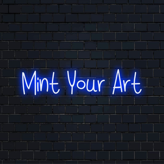 Mint Your Art Neon Light with glowing wall decor on black brick background