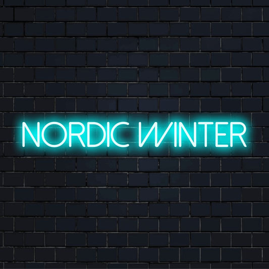 Nordic Winter LED Neon Sign, bright LED glow on dark brick wall