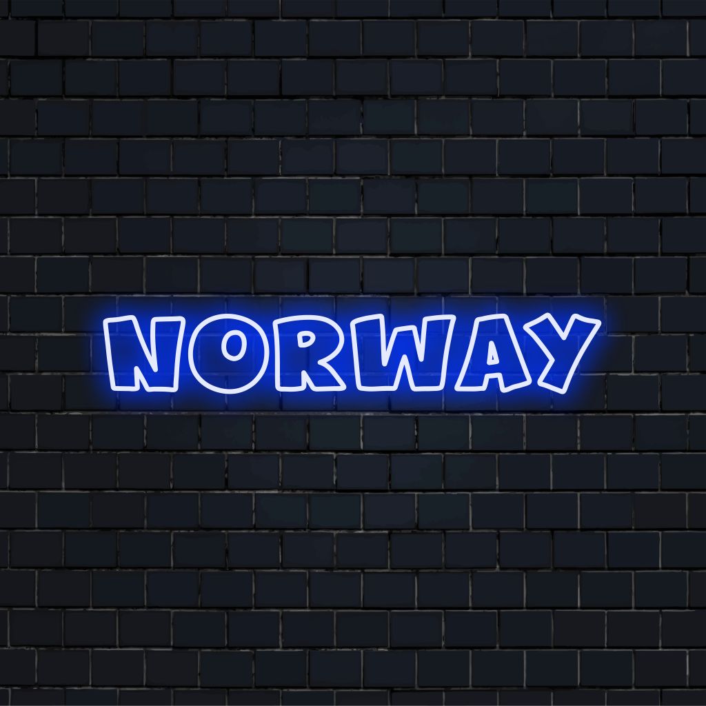 Norway LED Neon Sign, bright neon glow against brick backdrop