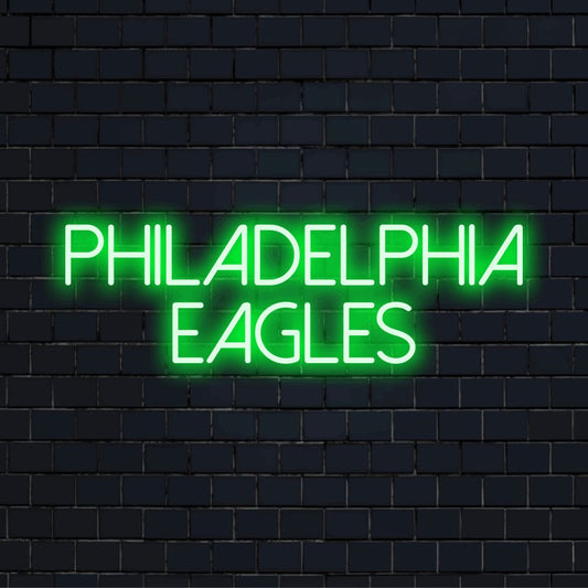 Philadelphia Eagles Neon Sign, soft neon glow on dark brick background