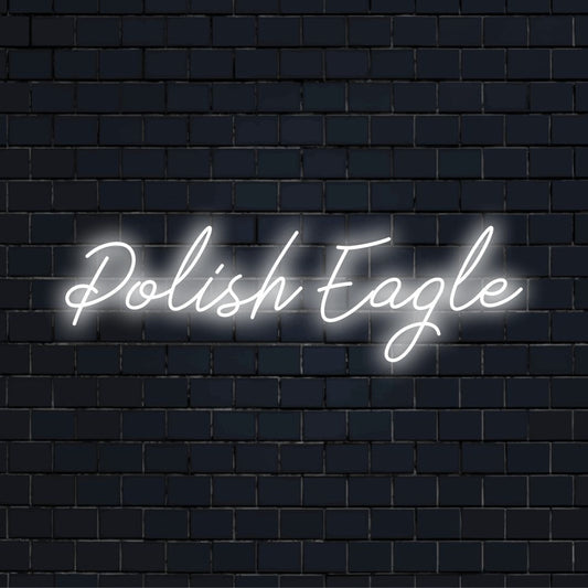 Polish Eagle Neon Light with neon text light on black brick background