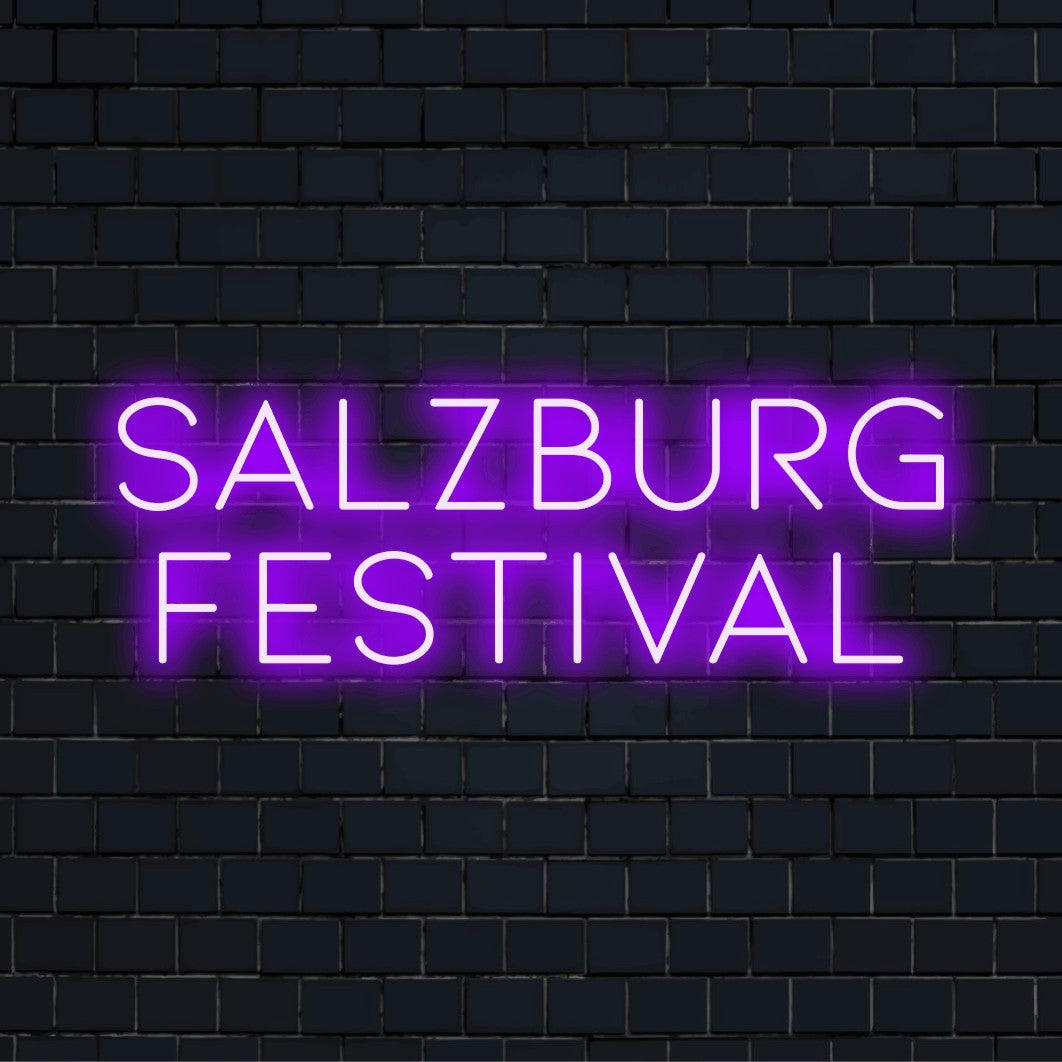 Salzburg Festival LED Neon Sign, soft neon glow against brick backdrop