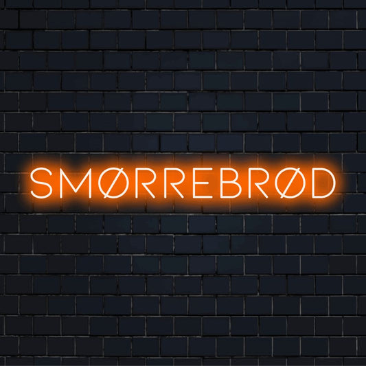 Sm Rrebr D Neon Sign, bright LED glow against black brick wall