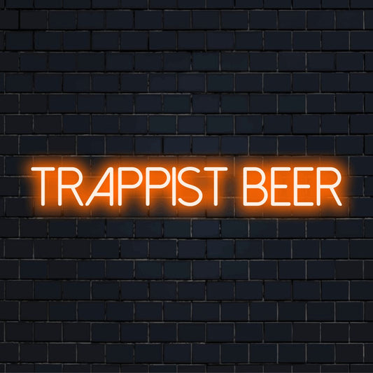 Trappist Beer Neon Sign, bright LED glow on dark brick background