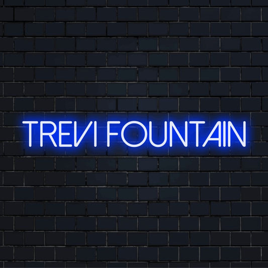 Trevi Fountain LED Neon Sign, bright neon lettering on dark brick background
