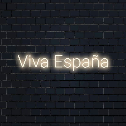 Viva Espana Neon Sign, bright LED glow against brick backdrop