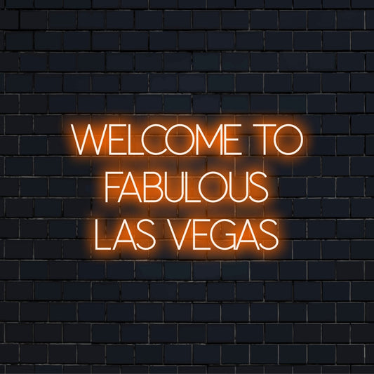 Welcome To Fabulous Las Vegas LED Neon Sign, bright LED glow on black brick background